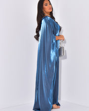 Solid Dark Blue Maxi Butterfly Abaya Dress