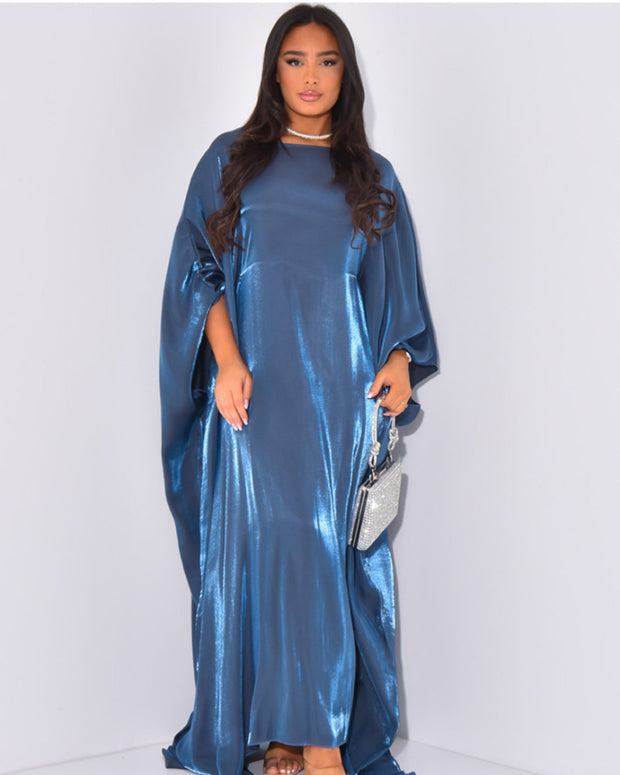 Solid Dark Blue Maxi Butterfly Abaya Dress