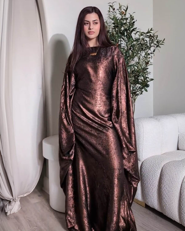 Satin Batwing Black Butterfly Abaya with Hijab