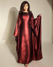 Satin Batwing Red Butterfly Abaya with Hijab