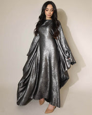 Satin Batwing Dark Gray Butterfly Abaya With Hijab