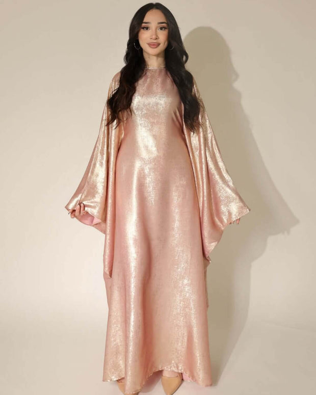 Satin Batwing Pink Butterfly Abaya with Hijab