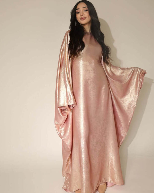 Satin Batwing Pink Butterfly Abaya with Hijab