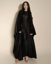 Satin Batwing Black Butterfly Abaya Dress