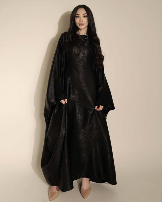 Satin Batwing Black Butterfly Abaya Dress
