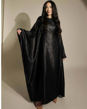 Satin Batwing Black Butterfly Abaya Dress