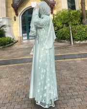 Lace Bell-Sleeve Open Abaya Dress for Women 3-Piece Set