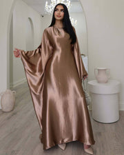 Wrinkled Satin Bronze Butterfly Abaya Dress