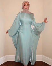Luxury Satin Maxi Butterfly Abaya Plus Size Women's Modest Dress