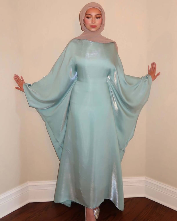 Luxury Satin Maxi Butterfly Abaya Plus Size Women's Modest Dress