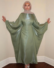 Luxury Satin Maxi Butterfly Abaya Plus Size Women's Modest Dress