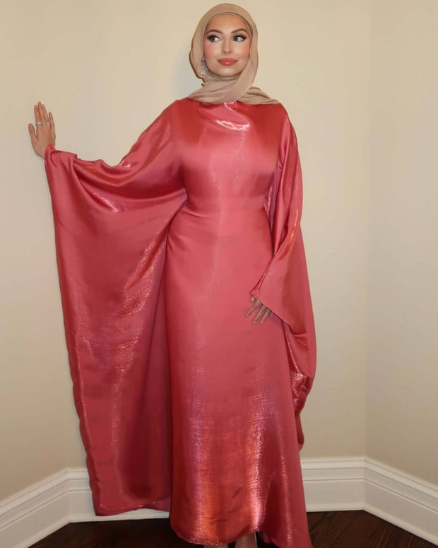 Luxury Satin Maxi Butterfly Abaya Plus Size Women's Modest Dress