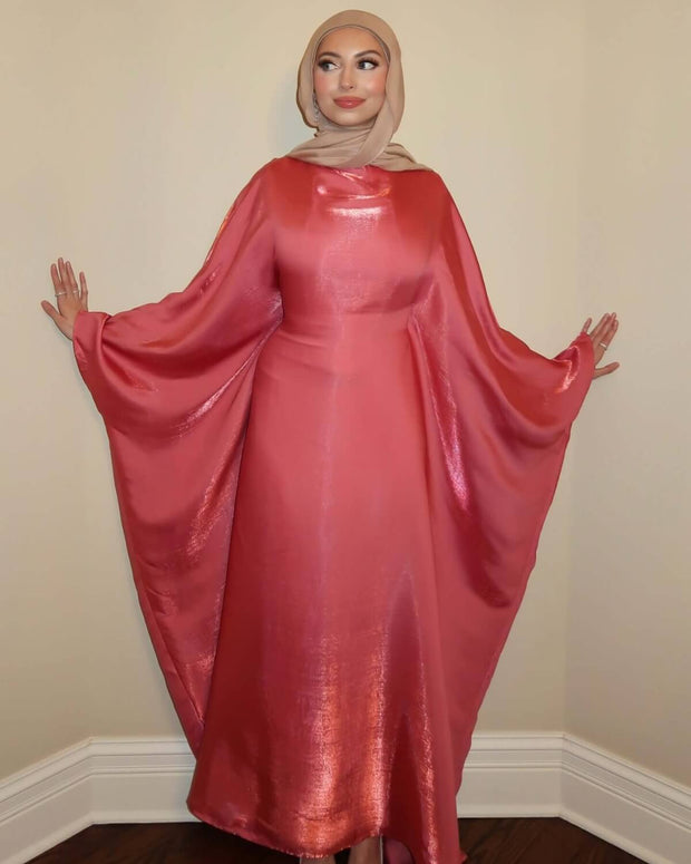 Luxury Satin Maxi Butterfly Abaya Plus Size Women's Modest Dress
