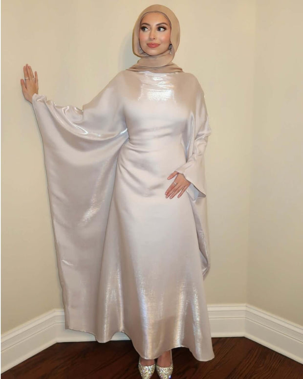 Luxury Satin Maxi Butterfly Abaya Plus Size Women's Modest Dress