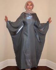 Luxury Satin Maxi Butterfly Abaya Plus Size Women's Modest Dress