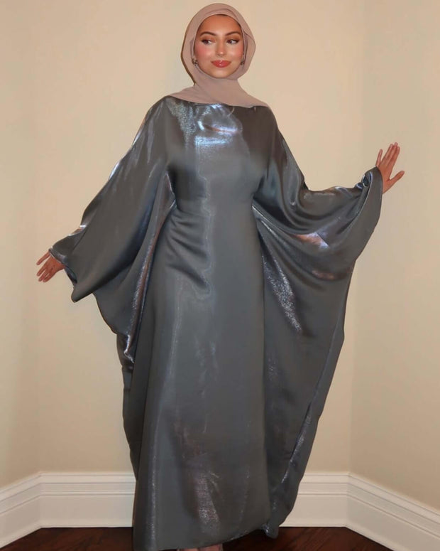 Luxury Satin Maxi Butterfly Abaya Plus Size Women's Modest Dress