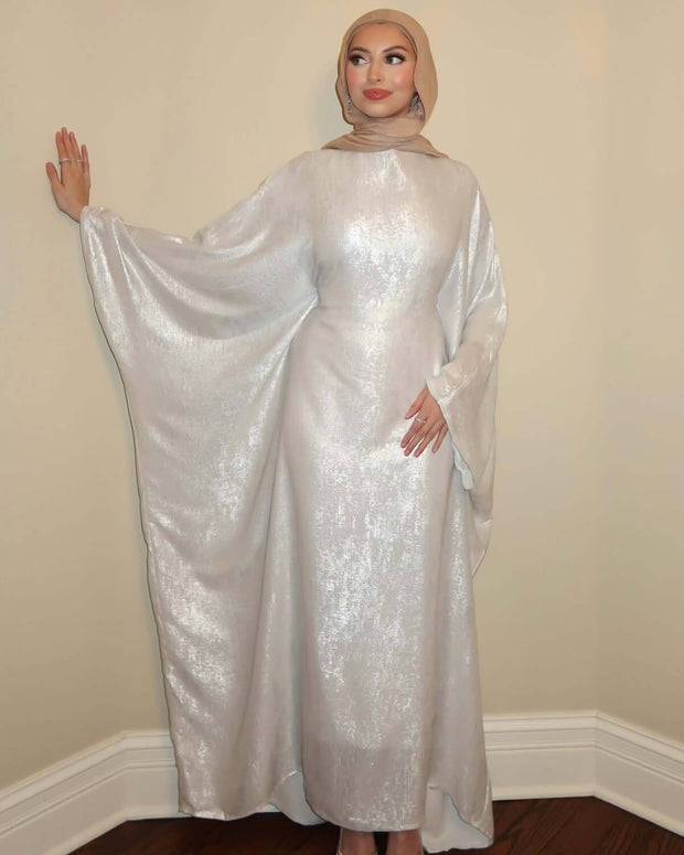 Luxury Satin Maxi Butterfly Abaya Plus Size Women's Modest Dress