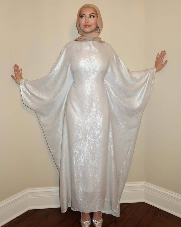Luxury Satin Maxi Butterfly Abaya Plus Size Women's Modest Dress