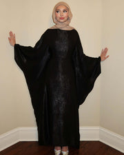Luxury Satin Maxi Butterfly Abaya Plus Size Women's Modest Dress