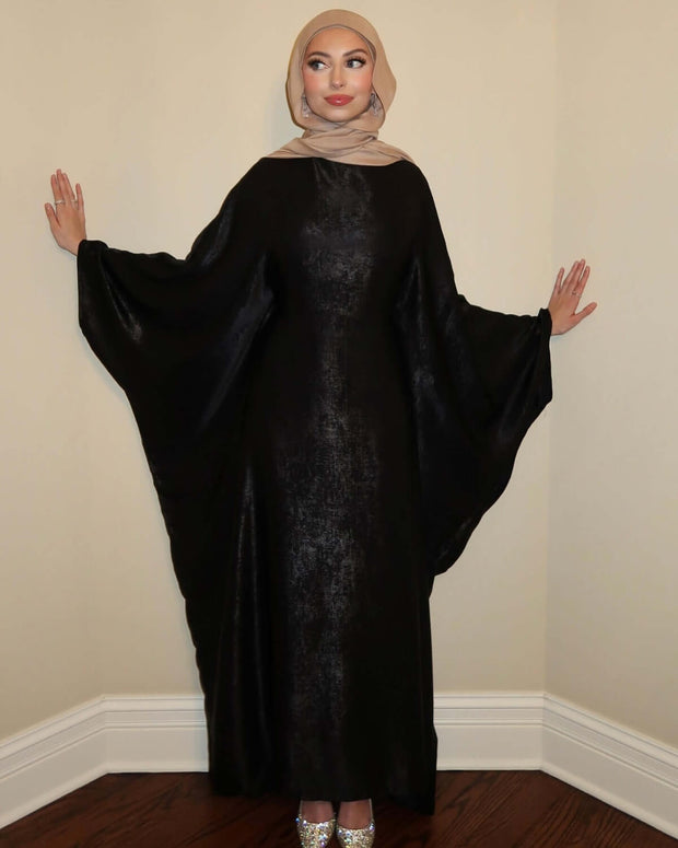 Luxury Satin Maxi Butterfly Abaya Plus Size Women's Modest Dress