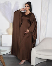 Satin Butterfly Abaya with Solid Color Long Sleeve V-Neck