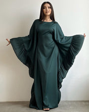 Butterfly Abaya Dress with Pleated Floral Ruffle Sleeves