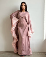 Butterfly Abaya Dress with Pleated Floral Ruffle Sleeves