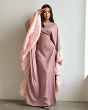 Butterfly Abaya Dress with Pleated Floral Ruffle Sleeves