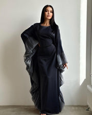 Butterfly Abaya Dress with Pleated Floral Ruffle Sleeves
