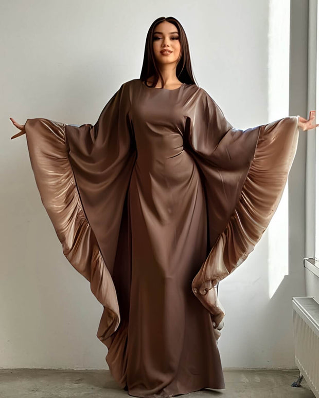 Butterfly Abaya Dress with Pleated Floral Ruffle Sleeves