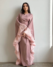 Butterfly Abaya Dress with Pleated Floral Ruffle Sleeves