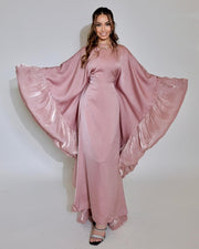 Upgraded Butterfly Abaya Dress with Pleated Floral Ruffle Sleeves