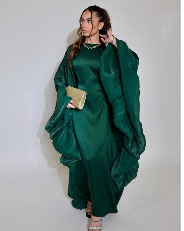 Upgraded Butterfly Abaya Dress with Pleated Floral Ruffle Sleeves