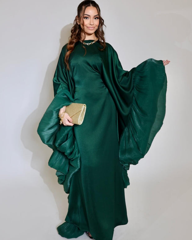 Upgraded Butterfly Abaya Dress with Pleated Floral Ruffle Sleeves
