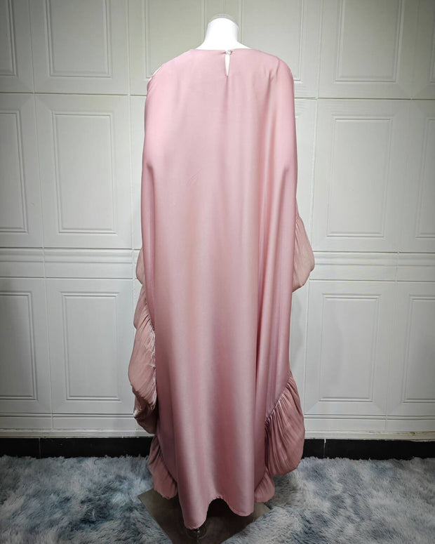 Upgraded Butterfly Abaya Dress with Pleated Floral Ruffle Sleeves