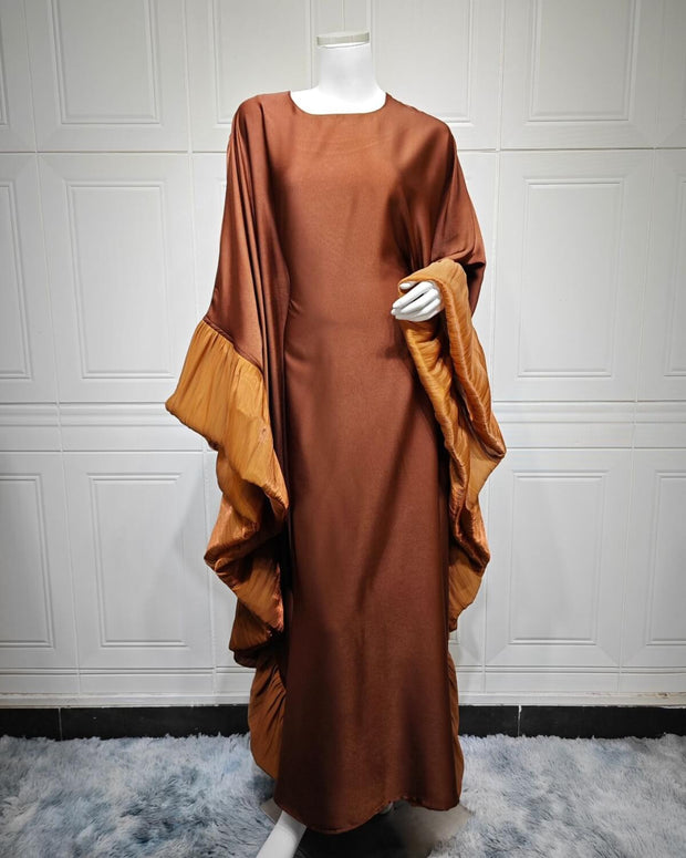 Upgraded Butterfly Abaya Dress with Pleated Floral Ruffle Sleeves