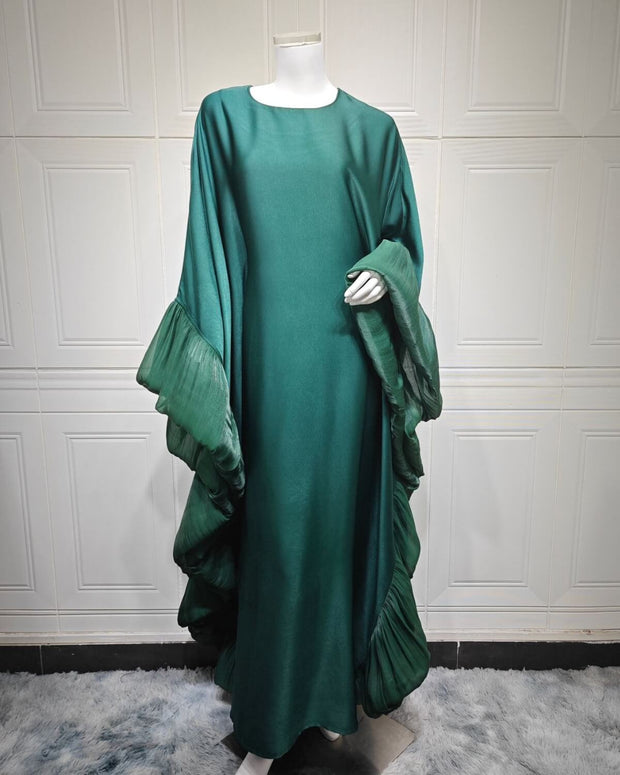 Upgraded Butterfly Abaya Dress with Pleated Floral Ruffle Sleeves