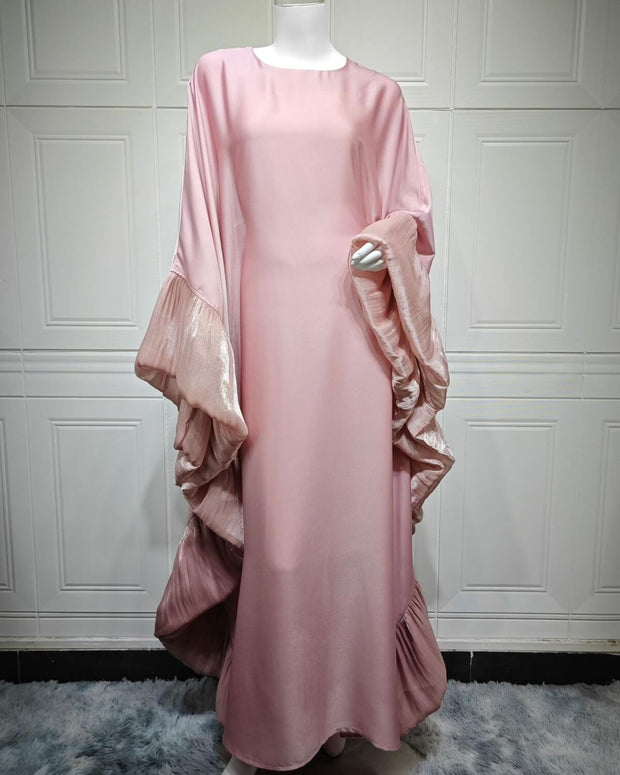 Upgraded Butterfly Abaya Dress with Pleated Floral Ruffle Sleeves