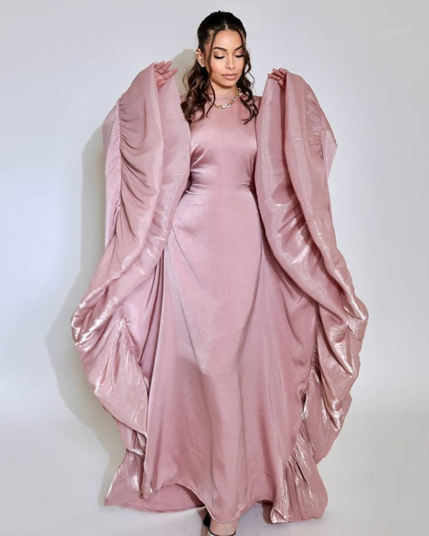 Upgraded Butterfly Abaya Dress with Pleated Floral Ruffle Sleeves