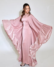 Upgraded Butterfly Abaya Dress with Pleated Floral Ruffle Sleeves