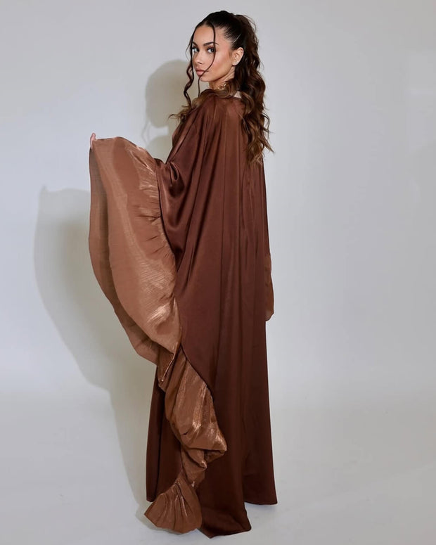 Upgraded Butterfly Abaya Dress with Pleated Floral Ruffle Sleeves