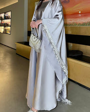 Premium Satin Tassel Butterfly Abaya Dress 2-Piece Set