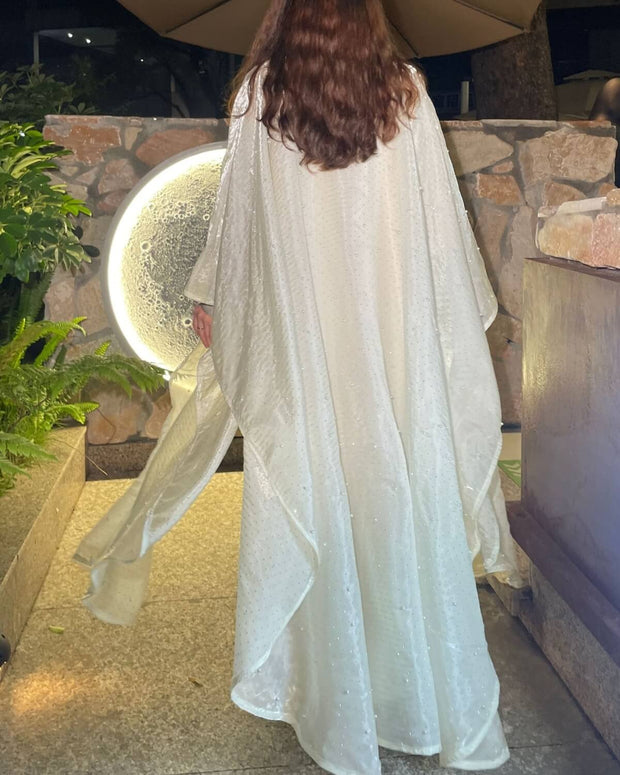 StarLight Pearl Organza Open Abaya Dress 2-Piece Set