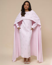 Luxury Pearl & Diamond Maxi Cape Dress