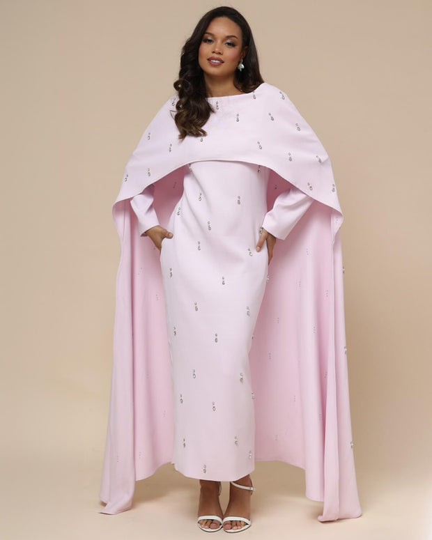 Luxury Pearl & Diamond Maxi Cape Dress