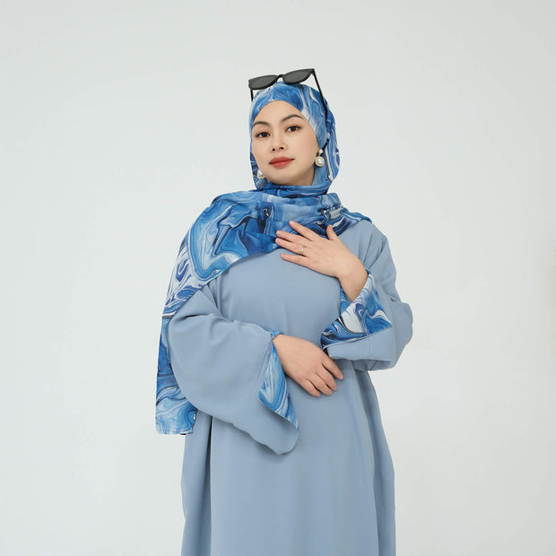 Nida Abaya with Printed Cuffs and Hijab