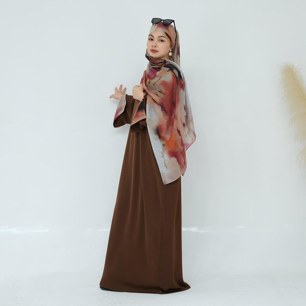 Nida Abaya with Printed Cuffs and Hijab