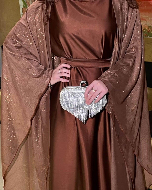 Shimmer Open Abaya Dress 3-Piece Set