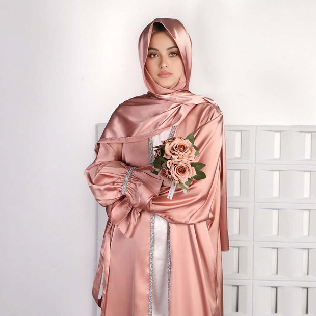 Breathable Abayas With Lining Robes And Belt 2-Piece Set