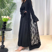 Luxury Rose Lace Abaya 3-Piece Set with Zipper & Flared Cuffs